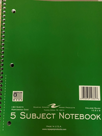 Spiral Notebook 5Sub 180Pg Rs